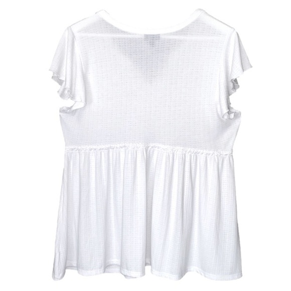 TORRID Babydoll Knit Top Short Sleeve Notch Neck Lace Trim White Women Plus SZ 1 - Picture 4 of 14